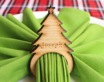 Napkin rings 8 pieces SET, Christmas tree napkin rings, Wood Napkin Rings, Custom Place Cards, Table setting name, Personalized Place Cards