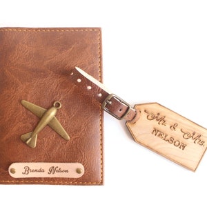 Brown Passport holder and luggage tag personalized men, luggage tags and passport holders sets, passport case and luggage tag, gift for him