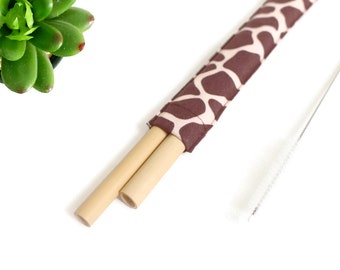 2 sets x Straw case Giraffe with drinking bamboo straws and cleaning brush, reusable straw, straw case, wedding favors, party favors