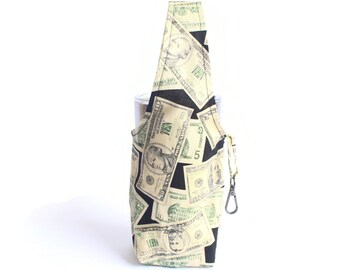 Dollar notes foldable tumbler bag, water bottle carrier, eco friendly coffee cup carrier, coffee cup holder, tumbler carrier, boba tea bag