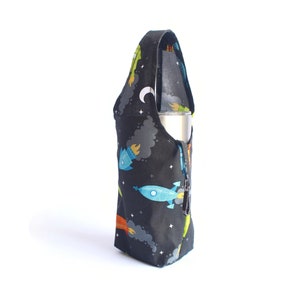 Spaceship foldable tumbler bag, water bottle carrier, eco friendly coffee cup holder, coffee cup carrier, tumbler carrier, boba tea carrier