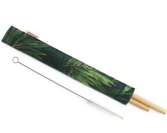 2 sets x Straw case Leaves with drinking bamboo straws and cleaning brush, reusable straw, straw case, wedding favors, party favors