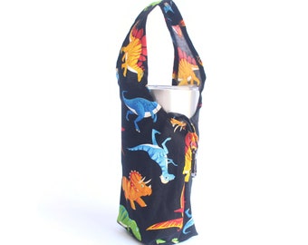 Dinosaur foldable tumbler bag, water bottle carrier, eco friendly coffee cup holder, bubble tea cup holder, tumbler carrier, boba carrier