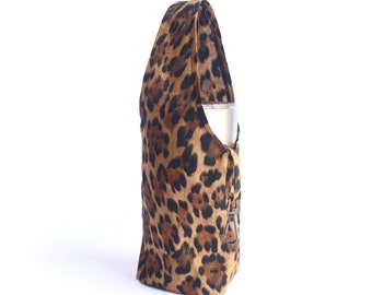 Leopard foldable tumbler bag, water bottle carrier, eco friendly coffee cup holder, bubble tea cup holder, tumbler carrier, boba tea carrier