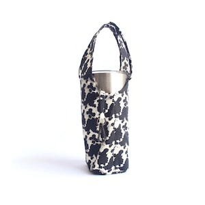 Black and White foldable tumbler bag, water bottle carrier, eco friendly coffee cup holder, bubble tea cup holder, tumbler carrier, cup tote