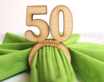 Napkin rings Personalize SET of 8pcs/25pcs, 50th birthday napkin ring, wooden napkin ring, napkin holder wood, 50 year anniversary