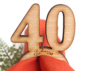 Napkin rings Personalize SET of 8pcs/25pcs, 40th birthday napkin ring, 40 years wooden napkin ring, napkin holder wood, 40 year anniversary