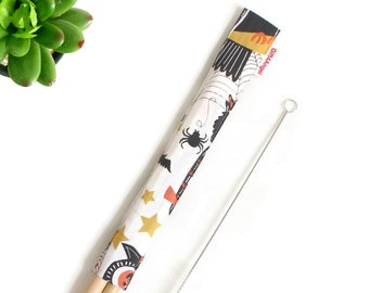 2 sets x Straw case Halloween with drinking bamboo straws and cleaning brush, reusable straw, straw case, wedding favors, party favors