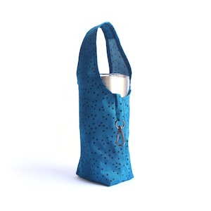 Foldable tumbler bag, Blue water bottle holder, eco friendly coffee cup carrier, bubble tea cup holder, bottle tote, tumbler carrier
