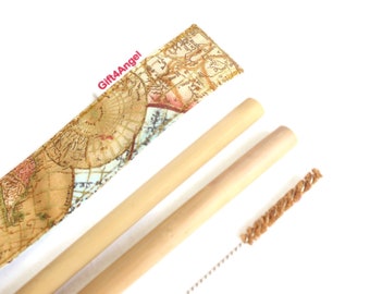 2 sets x MAP Straw sleeve with bamboo straws, cleaning brush, reusable straw carrying case, travel straw case, wooden straws, zero waste