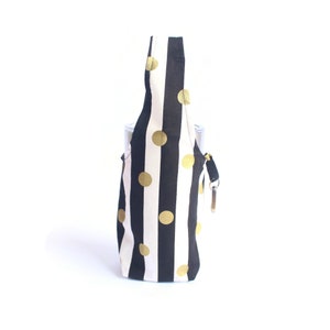 Black and white foldable tumbler bag, water bottle carrier, eco friendly coffee cup holder, bubble tea cup holder, tumbler cup carrier
