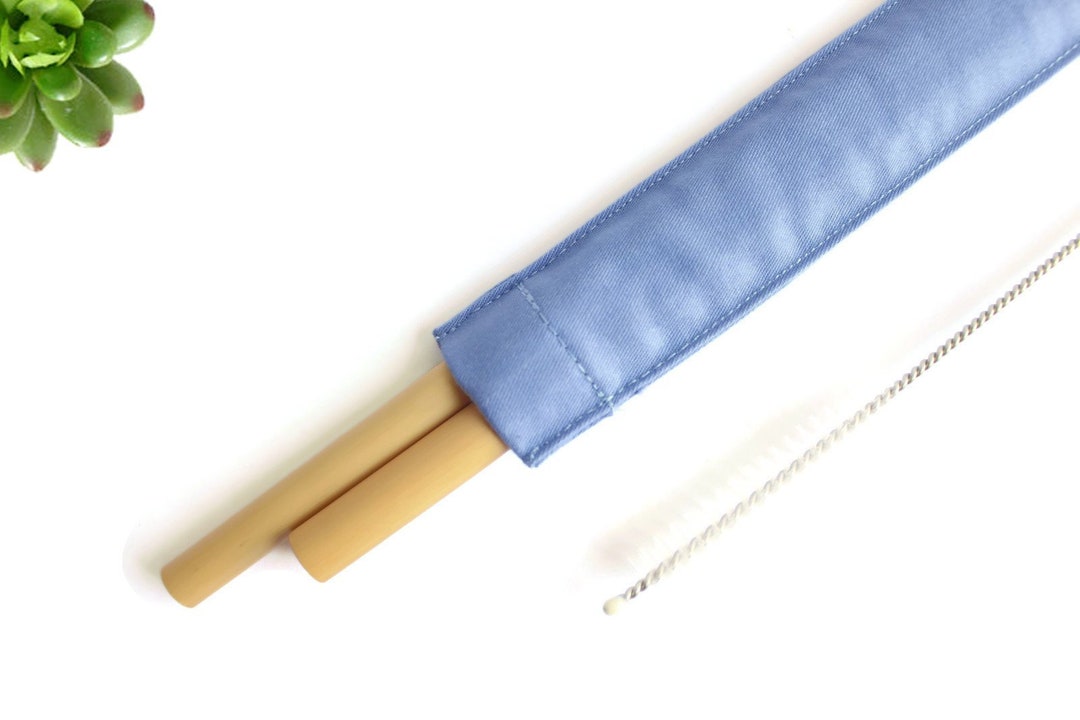 2 Sets X Straw Case Blue With Drinking Bamboo Straws and Etsy