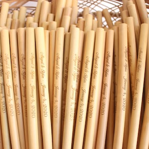 Bamboo Straws - 70 Plain or Custom Engraved Bamboo Straws 8" for party, wedding favors for guests in bulk, Eco friendly gifts bamboo straw