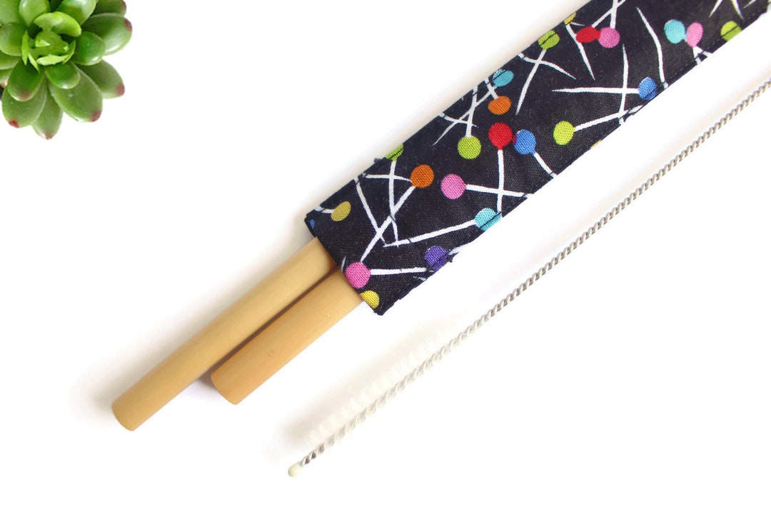 2 Sets X Straw Case Pins With Drinking Bamboo Straws and Cleaning Brush ...