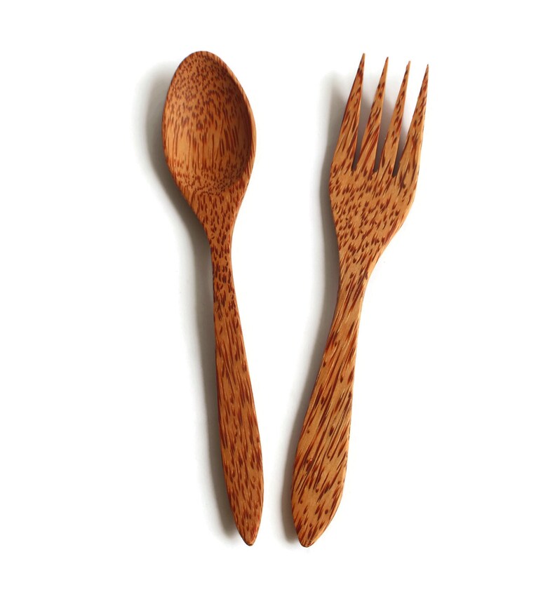 Coconut Spoon and Fork Set Wooden Spoon Vegan Utensils Etsy