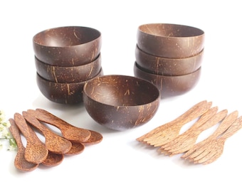 Coconut shell bowl with spoon and fork, Personalized Coconut Bowl and spoon fork set, Eco friendly Durable Healthy Vegan Natural Bowl