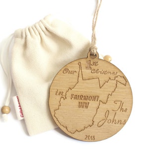 Kostenloser Versand personalisierte Custom State erste Weihnachten Ornament mit Beutel, benutzerdefinierte Weihnachtsschmuck, Karte Weihnachtsschmuck, Andenken