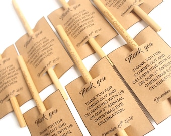 Personalized Christmas party favors and Stocking Stuffers - Personalized bamboo straws 8" with Thank you notes - Eco friendly gifts