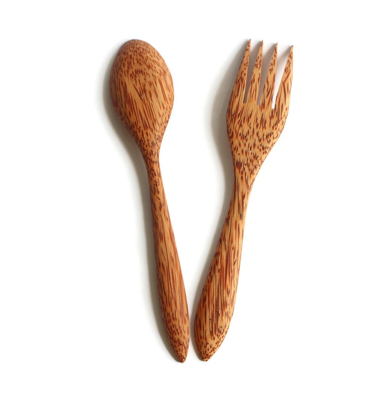 Coconut Spoon and Fork Set Wooden Spoon Vegan Utensils Etsy