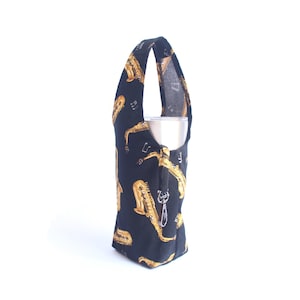 Saxophone foldable tumbler bag, water bottle carrier, eco friendly coffee cup holder, bubble tea cup holder, tumbler carrier, boba carrier