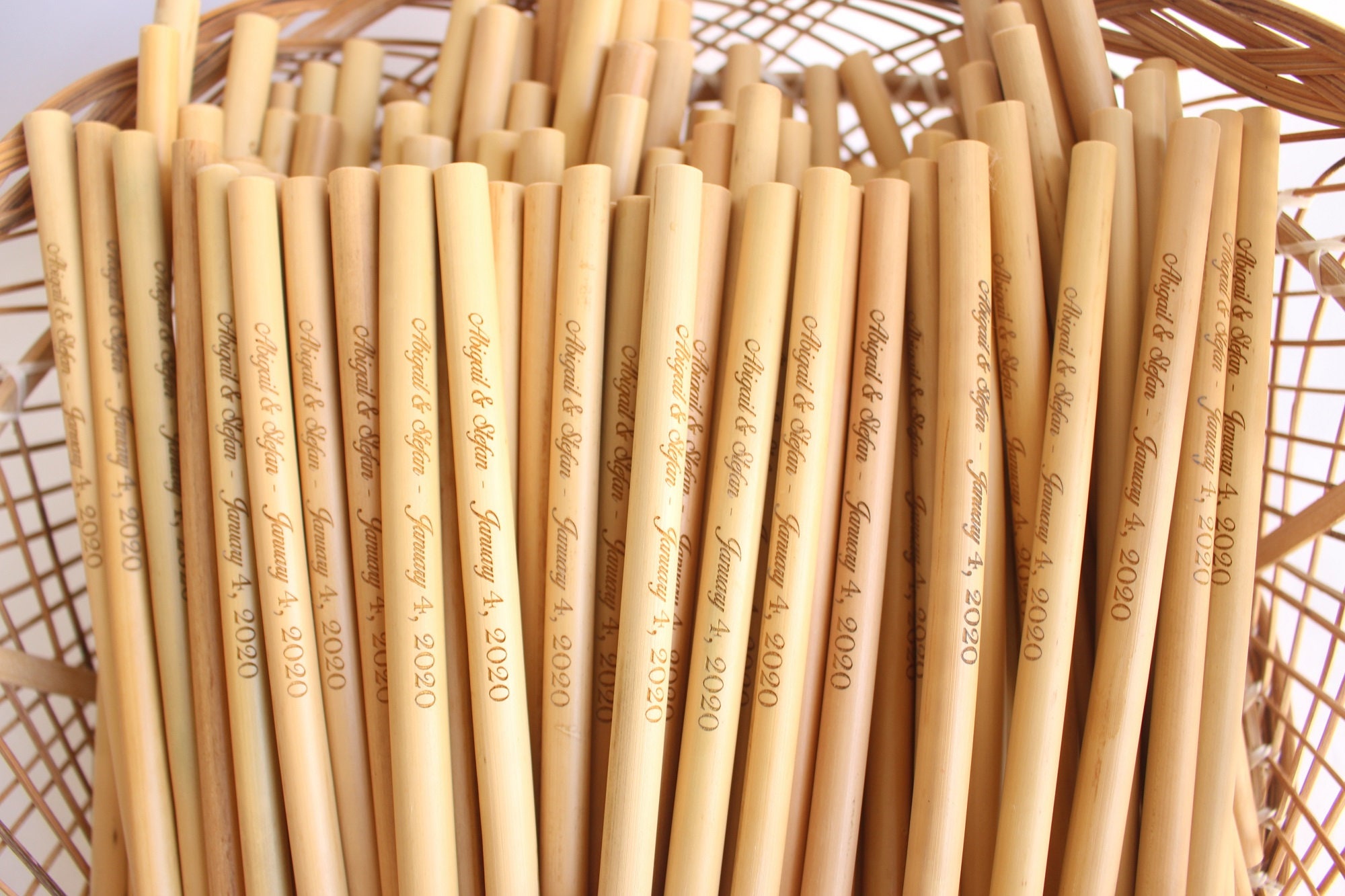 Bamboo Straws Bulk 500 Plain or Custom Engraved Bamboo Drinking Straws 8  for Party, Gifts, Wedding Favors, Eco Friendly, Laser Engraving 