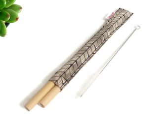 2 sets x Straw sleeve with bamboo straws and cleaning brush, reusable straw carrying case, travel straw case, wooden straws, zero waste