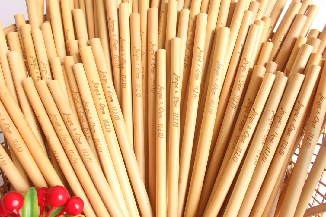 Bamboo Straws Bulk 280 Plain or Custom Engraved Bamboo Straw, Drinking