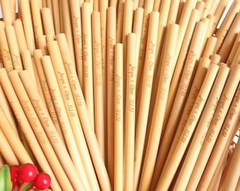 Bamboo Straws - Bulk 280 Plain or Custom Engraved Bamboo straw, Drinking Straws 8" party, wedding favors, Eco friendly gifts, bamboo straw