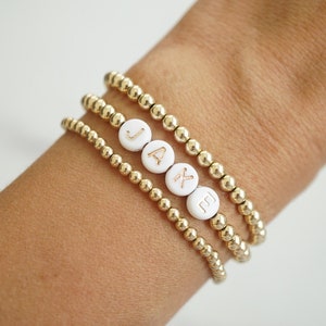 Mama bracelet gold stack kid name bead bracelet new mom custom gift gold name stack bracelet gold bead bracelet women personalized jewelry