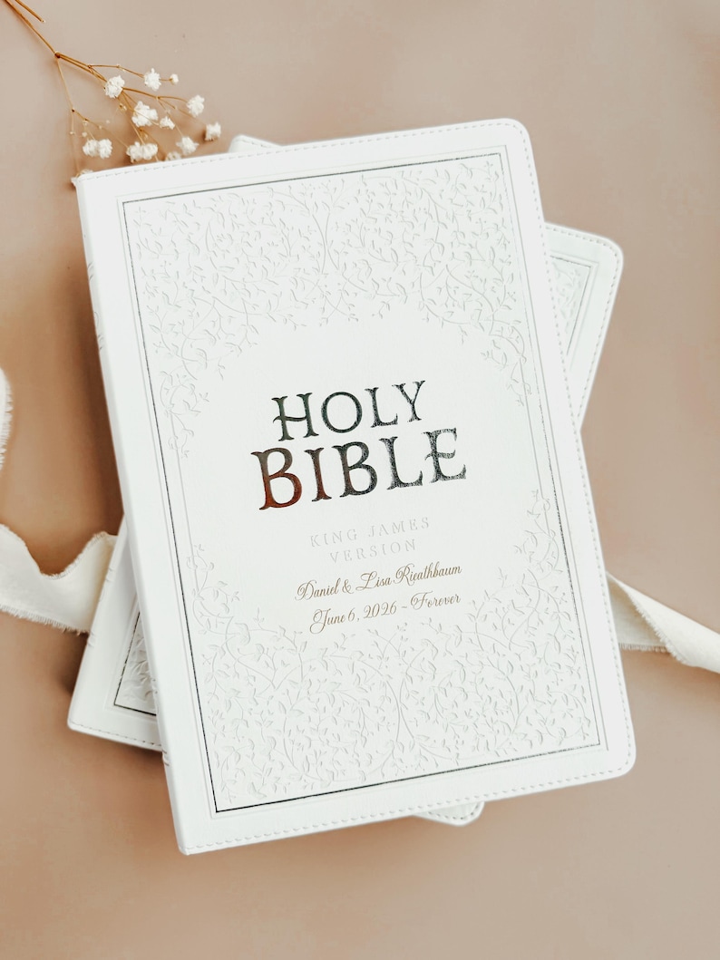 Personalized Wedding Bible Engraved Mr Mrs Names Wedding Date KJV Bible for Bride Engraved Bible for Baptism Gift for Daughter Ceremony image 1