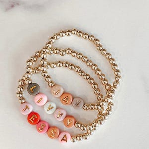 Personalized Name Bracelet Gift Idea for Mom Birthday Stocking Stuffer Christmas Present Custom Jewelry Handmade Accessory Gold Beaded