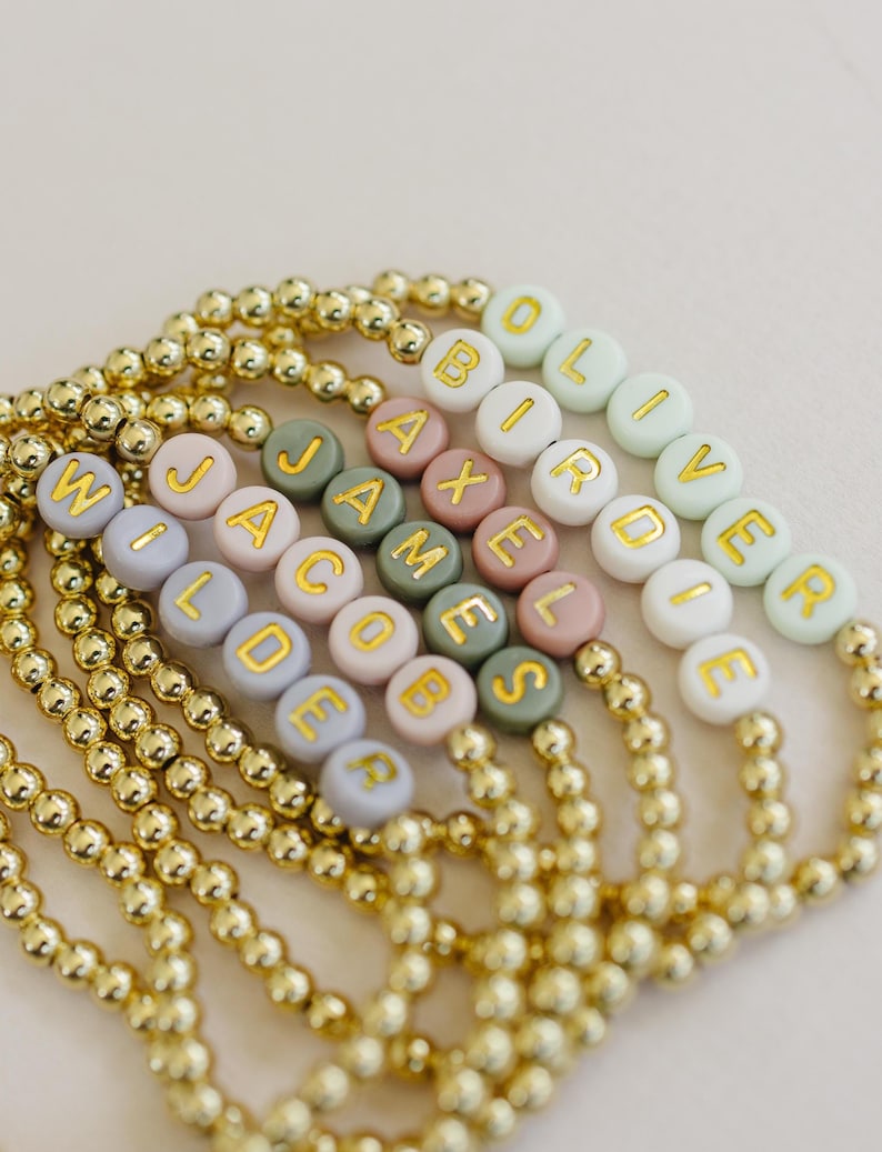 Personalized Jewelry Piece Gold Beaded Bracelet Custom Name Design Letter Bracelet Collection Dainty Minimalist Style Everyday Accessory Gift Idea Birthday Present Friendship Token Special Occasion Jewelry Handmade Quality Stretch String