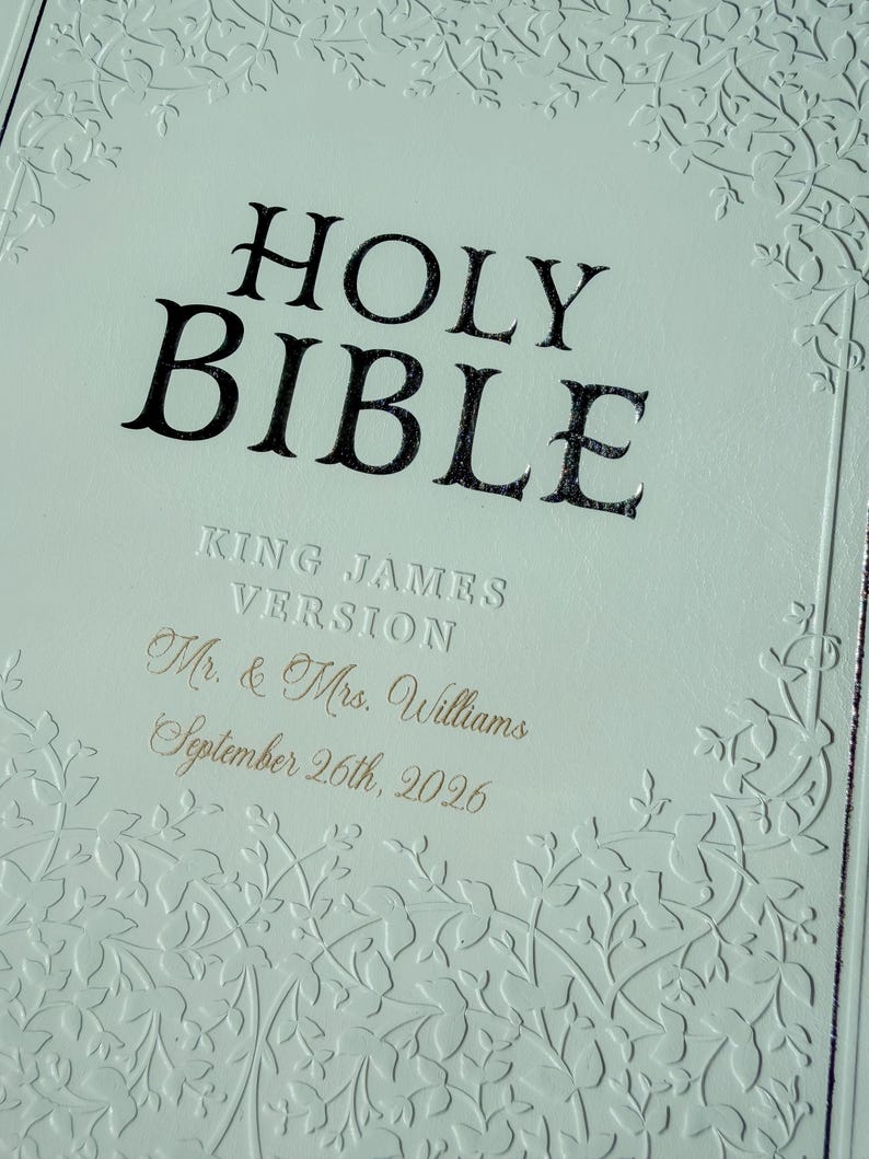 Personalized Bible Cover Custom Wedding Gift Leather Case Brown KJV Study Protection Engraved Christian Ceremony Keepsake Cross Embossed Design Sacred Scripture Holder Church Worship Essential Bride Groom Present Premium Quality