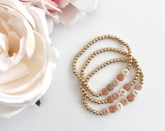 Gold Name Bracelet Bead Design Custom Jewelry Personalized Accessory Birthday Gift Idea Handmade Stretch for Best Friend Present Customized