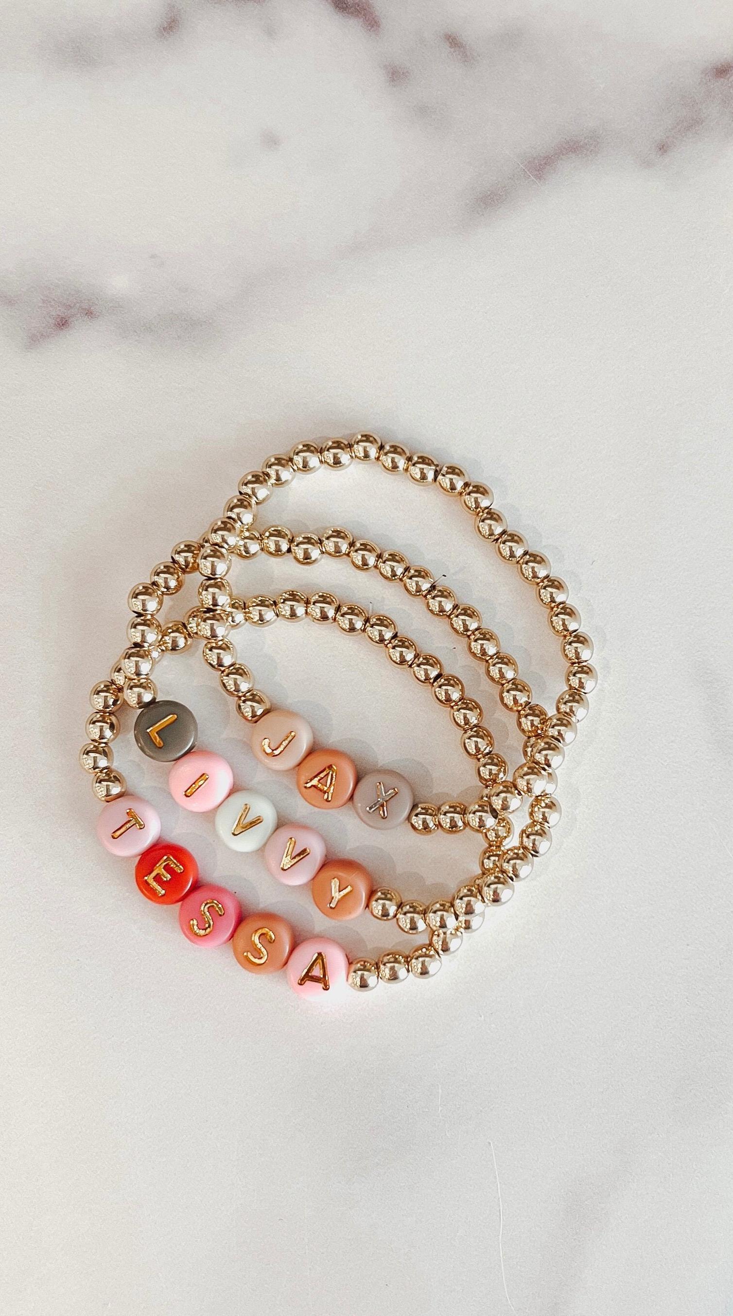 custom name bracelet Christmas gift for her personalized name stack bracelet gift for mom stocking stuffer personalized gold beaded bracelet