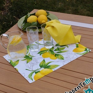 Zitronen-Tischsets "Citrus" im trendigen Amalfi-Style mit sommerlichen Zitronen-Motiven, zitronengelb, Deko für Frühling, Sommer, mediterran