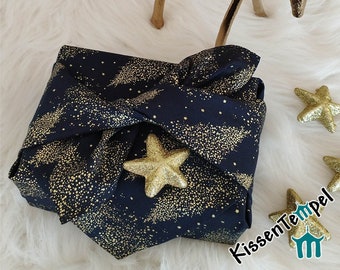 Weihnachts-Geschenktuch, Furoshiki, Stofftuch „Blue Christmas Tree“, Stoff-WeihnachtsGeschenkpapier, GeschenkVerpackung, WeihnachtsDeko