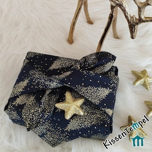 Asciugamano regalo natalizio, furoshiki, asciugamano in tessuto “Blue Christmas Tree”, carta da regalo natalizia in tessuto, confezione regalo, decorazioni natalizie