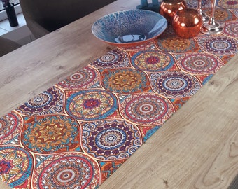Oriental table runner &quot;Marrakech red&quot; optionally with tassels, boho style, oriental mandalas, Persian, tablecloth, double layered!
