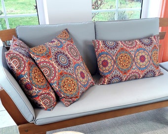 Oriental cushion cover &quot;Marrakech red&quot; with tassels, all sizes, red, orange, yellow, turquoise, sofa cushions, boho cushions, mandalas