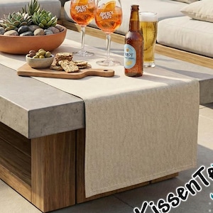 Genuine outdoor table runner "Saint Tropez", weatherproof & UV-resistant, made of polyacrylic, elegant herringbone weave, for garden table and terrace