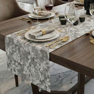 Elegant table runner/centerpiece "Yoko" Japanese cherry blossoms on a light grey background, Asian elegant modern, Easter decoration, home decor spring