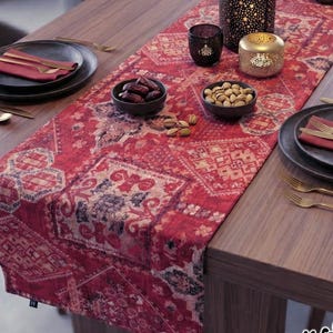 Oriental table runner "Sultan" red, kilim look, optionally with tassels, boho style, also as a tablecloth, Persian, double-layered!