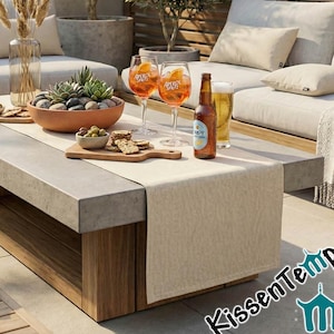 Chemin de table d'extérieur authentique « Saint Tropez », résistant aux intempéries et aux UV, en polyacrylique, élégant tissage à chevrons, pour table de jardin et terrasse.
