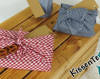 Kariertes Geschenktuch, Furoshiki „Bayern“, wiederverwendbares Stoff-GeschenkPapier, nachhaltige GeschenkVerpackung, Stofftuch Muttertag