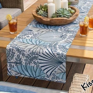 Exotic tropical table runner "Hanoi" double-layered! Asian style, urban jungle style, leaves in sage, mint, petrol, spring table decoration