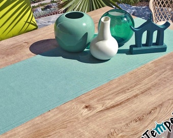 Véritable chemin de table d'extérieur "Nizza", vert menthe ou gris, résistant aux UV, aux intempéries, hydrofuge, pour terrasse, balcon, jardin d'hiver, camping