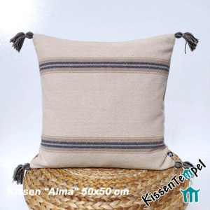 High-quality boho cushion cover &quot;Alma&quot; with tassels, all sizes, coarse linen look, oriental, country house style, grain sack, sofa cushion