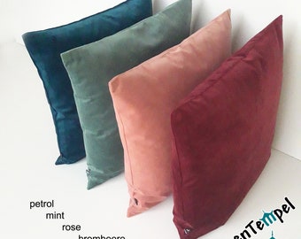 Elegant velvet cushion cover &quot;Liza&quot;, all sizes, plain mint, rose, blackberry, or petrol, sofa cushion made of velour velvet, stylish sofa cushion