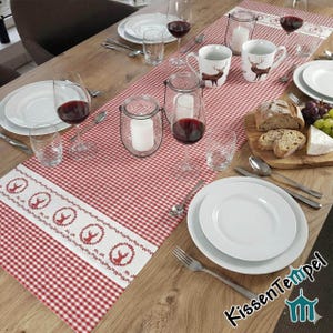Camino de mesa de estilo rústico "Sepp" en estilo rústico/chalet alpino bávaro, a cuadros rojos y blancos con borde de ciervo, ¡de doble capa!